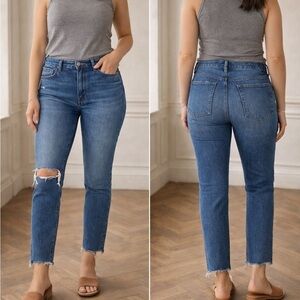 Etica Marcella High Rise Slim Straight Jeans Medium Wash Raw Hem